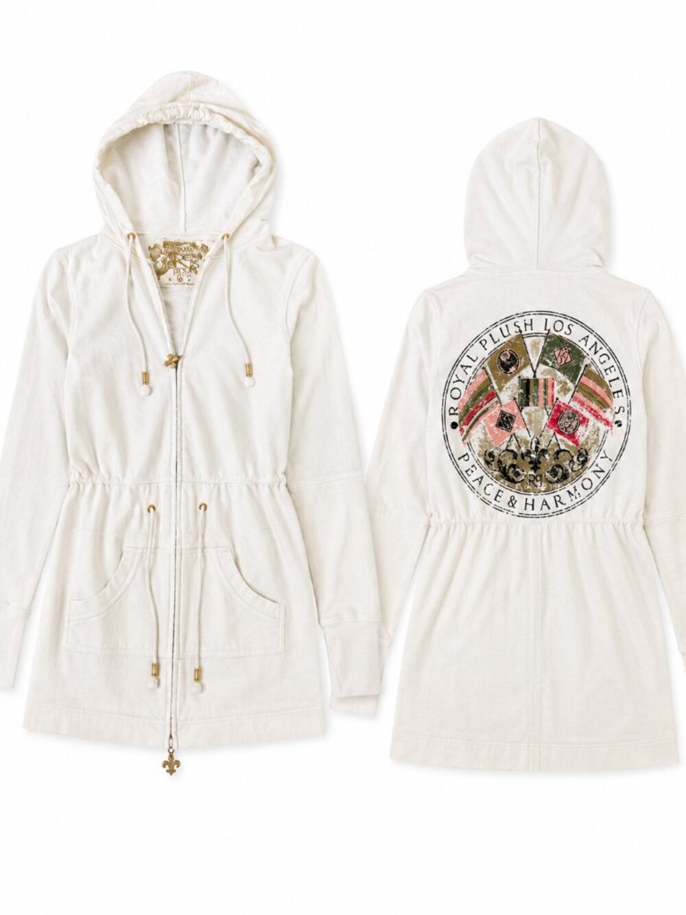 Royal Plush Cream Zip-Up Hoodie Dress / Long Hoodie Jacket – Women’s Small